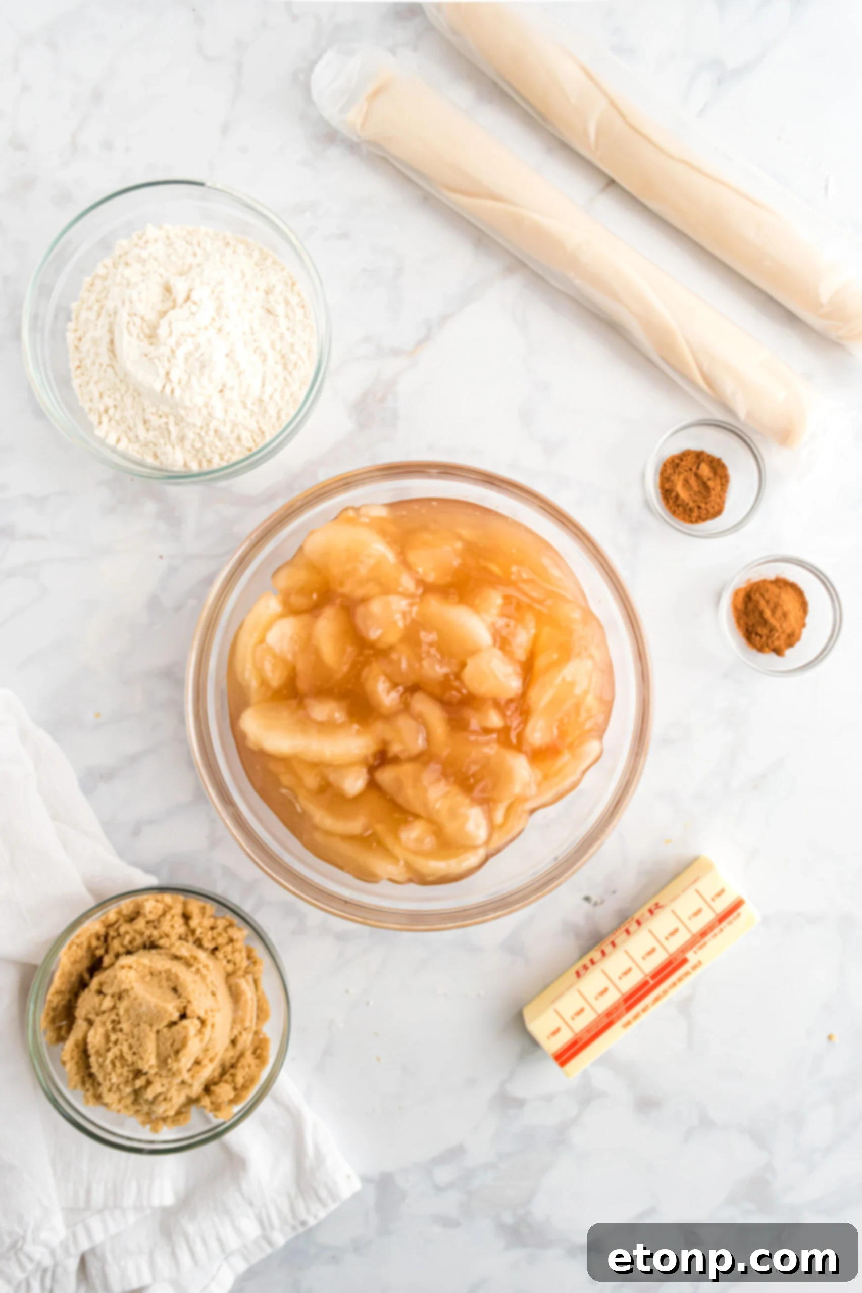 Overhead shot of ingredients needed for apple slab pie.