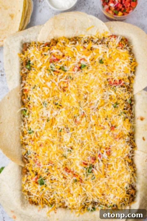 Sheet pan tacos sliced and ready to serve.