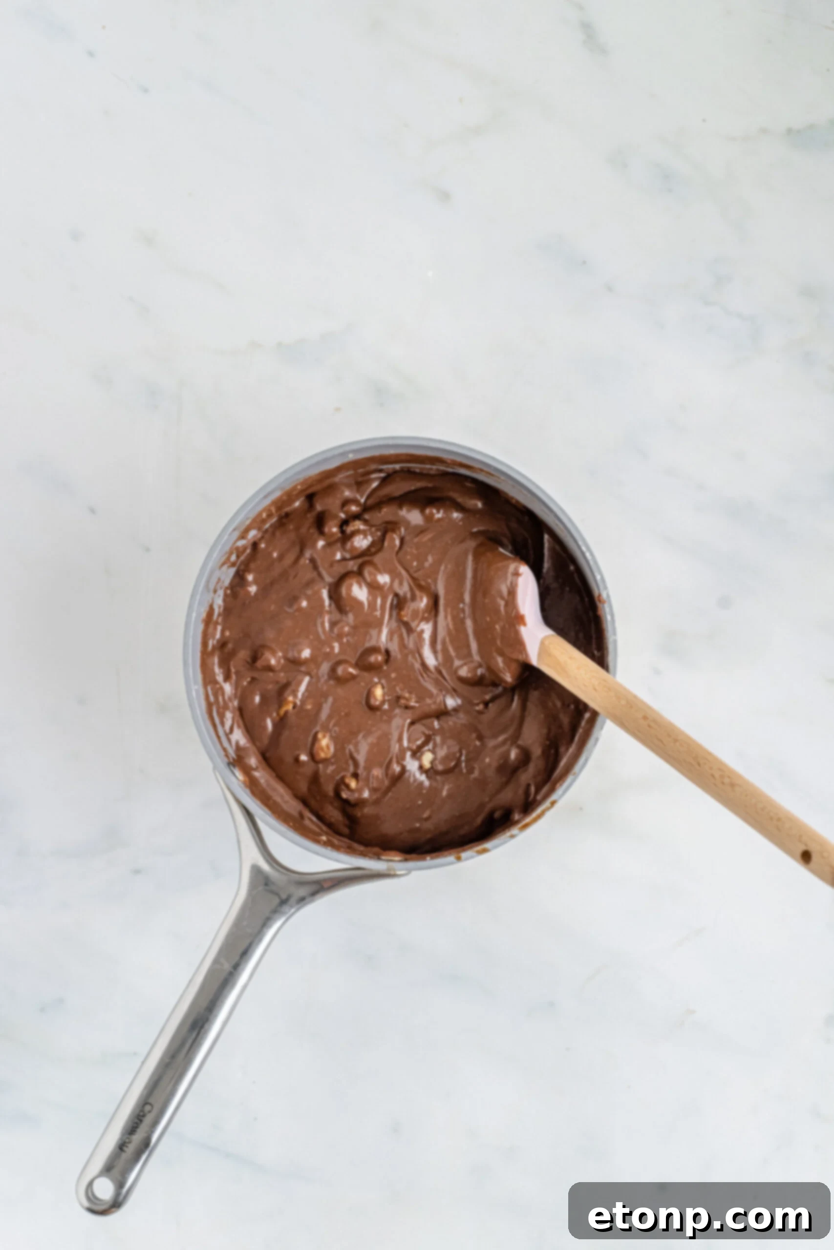 Overhead shot of all ingredients melted together. 