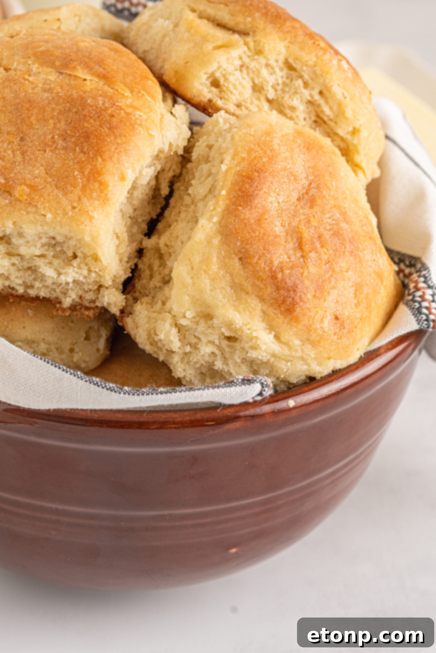 angel biscuits up close in a wood bowl to show texture