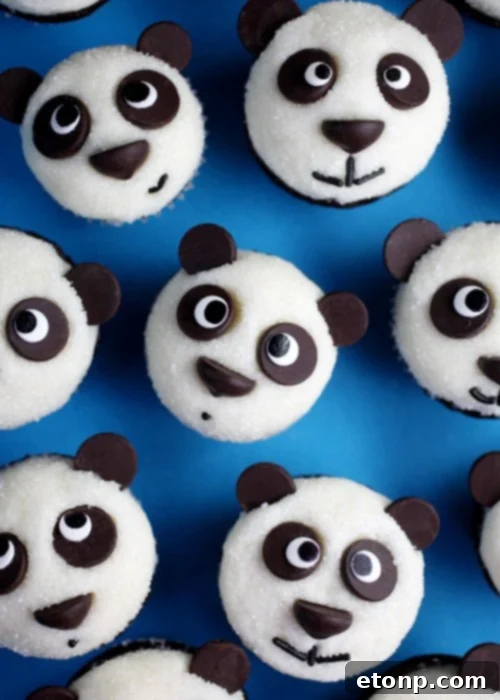 Simple yet adorable panda bear cupcakes with Oreo ears and chocolate facial features, easy to make for kids.