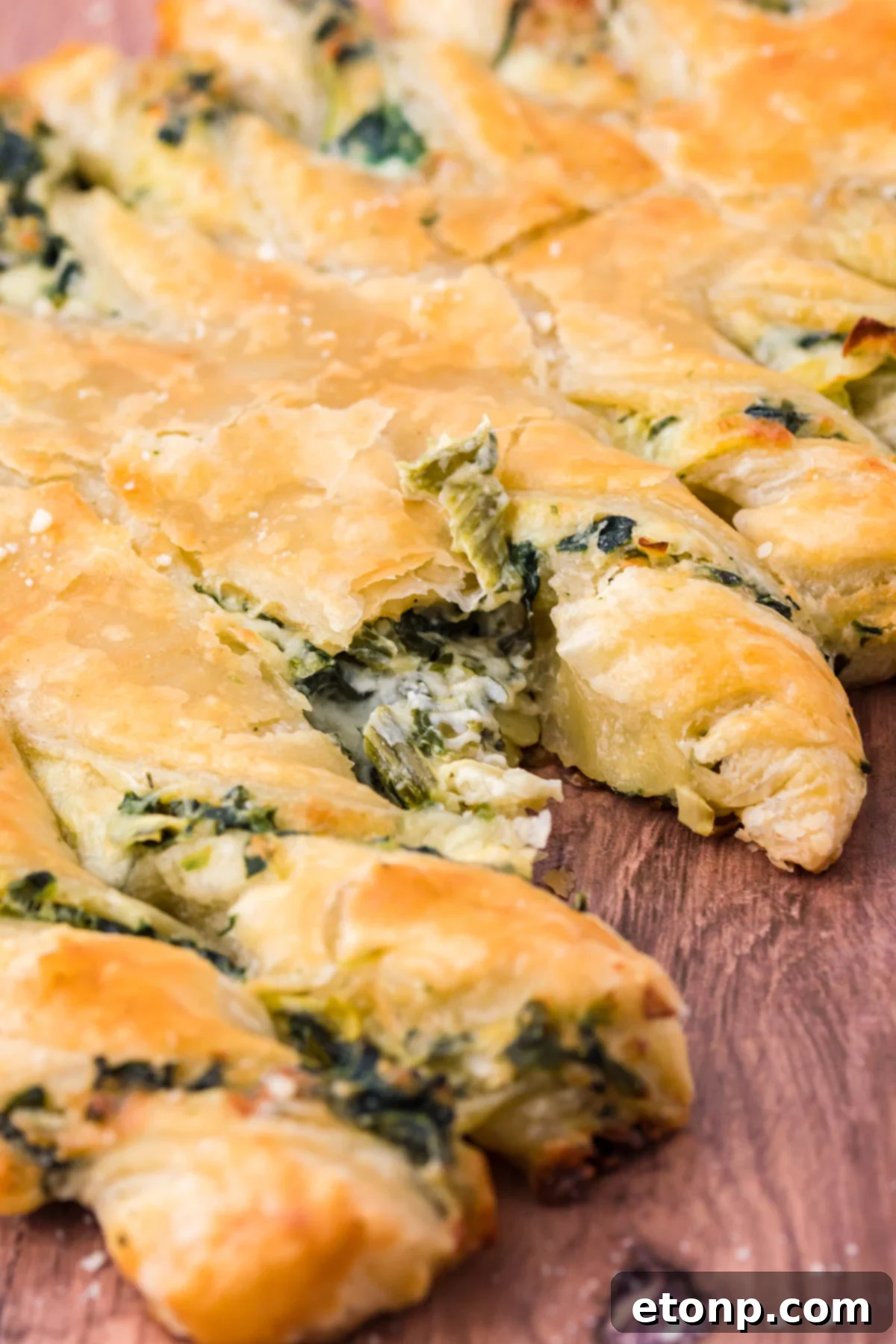 Photo showing the inside spinach dip filling. 