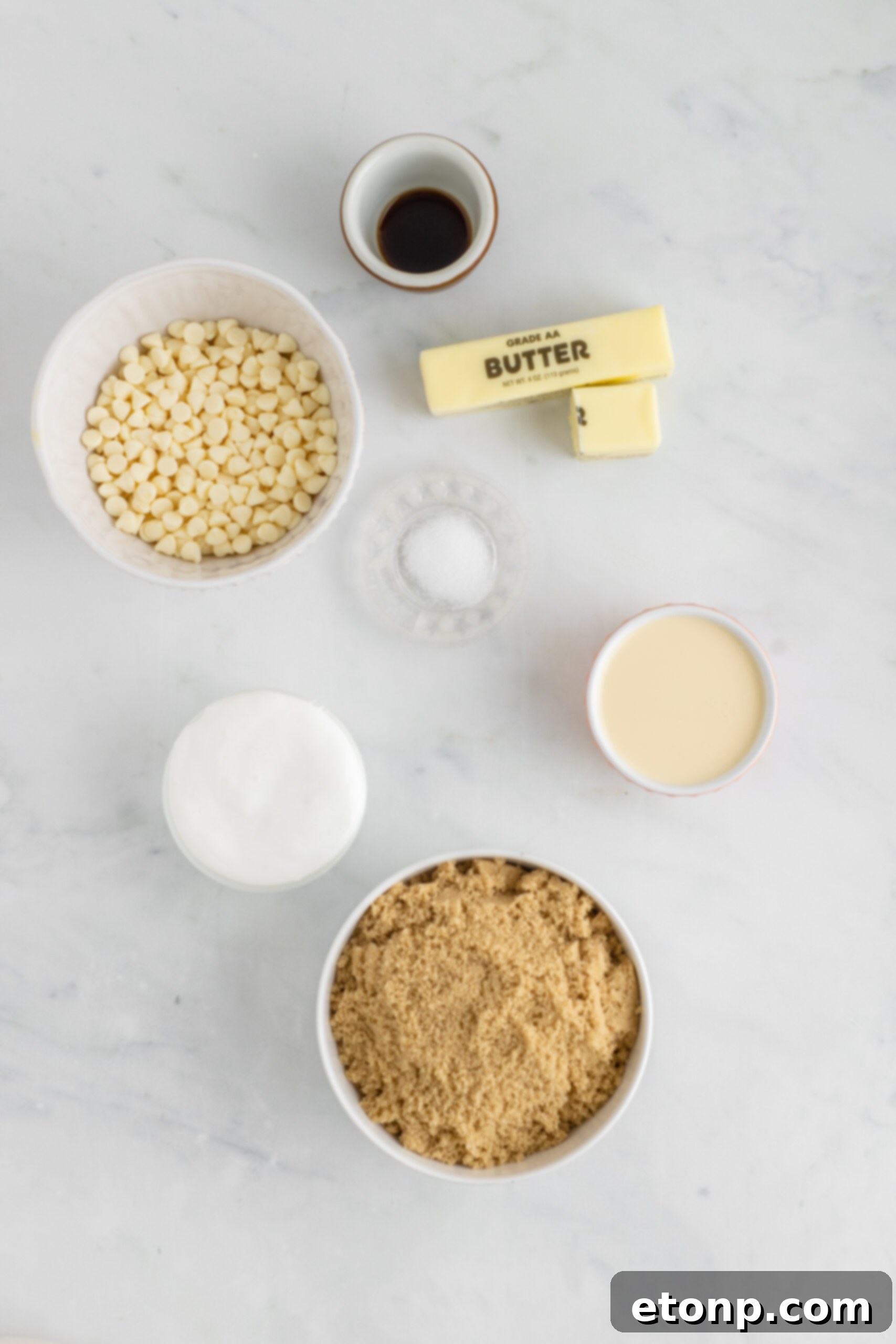 Golden Caramel Fudge 6 Overhead view of ingredients needed to complete this recipe.