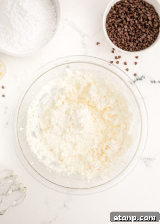 Mixing the ingredients for Cannoli Dip.