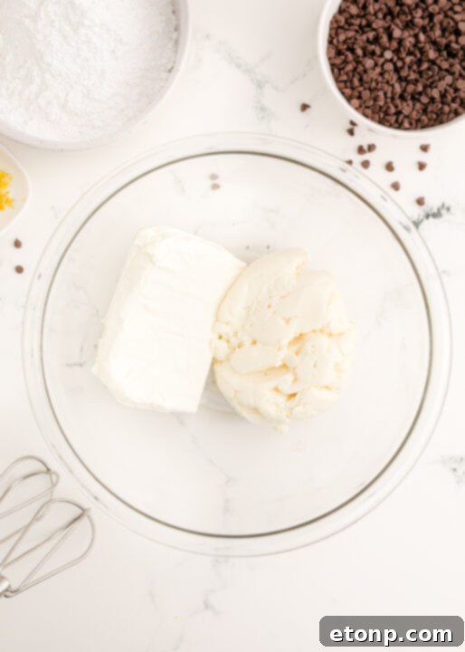Various steps of preparing the Cannoli Dip.