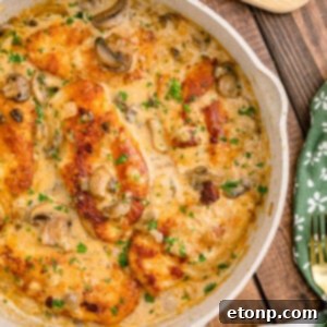 A dish of Chicken Marsala with sauce