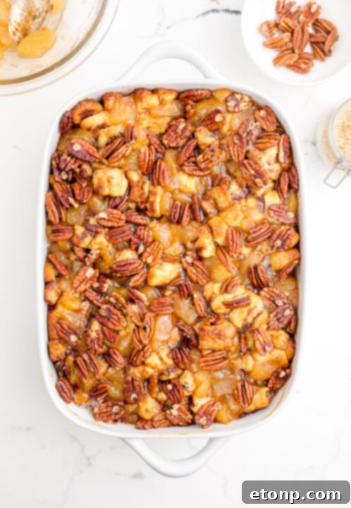 The assembled Cinnamon Roll Casserole, ready for baking.