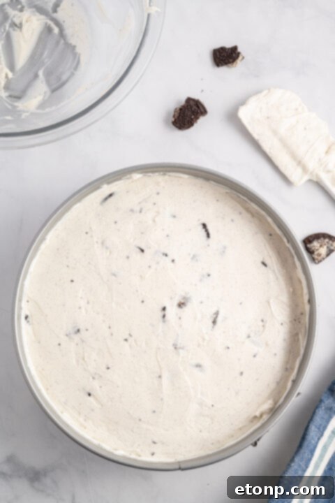 No-Bake Oreo Cheesecake Magic 13 Another view of the No Bake Oreo Cheesecake, highlighting its perfect texture and rich color.