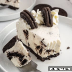No-Bake Oreo Cheesecake Magic 17 A close-up image of the finished No-Bake Oreo Cheesecake, showcasing its inviting texture and toppings.