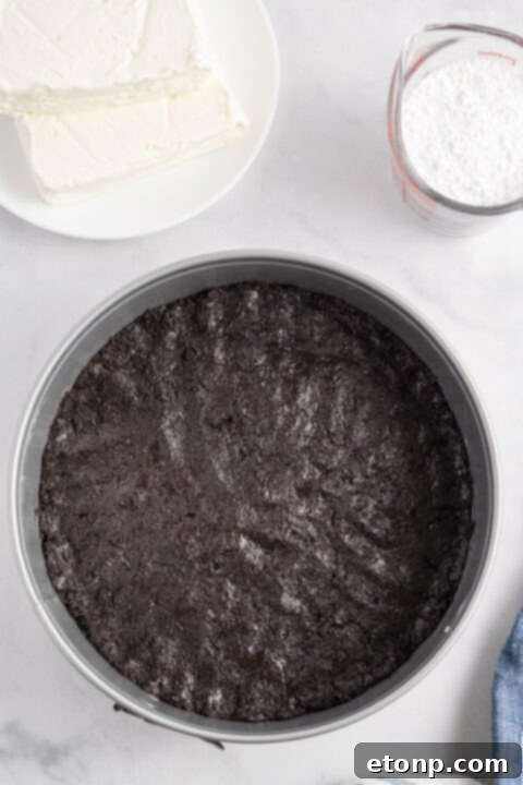 No-Bake Oreo Cheesecake Magic 9 Another perspective of the No Bake Oreo Cheesecake, highlighting its inviting appearance and smooth topping.