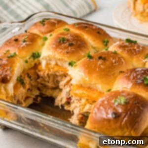 Finished Crack Chicken Sliders, golden brown and cheesy.
