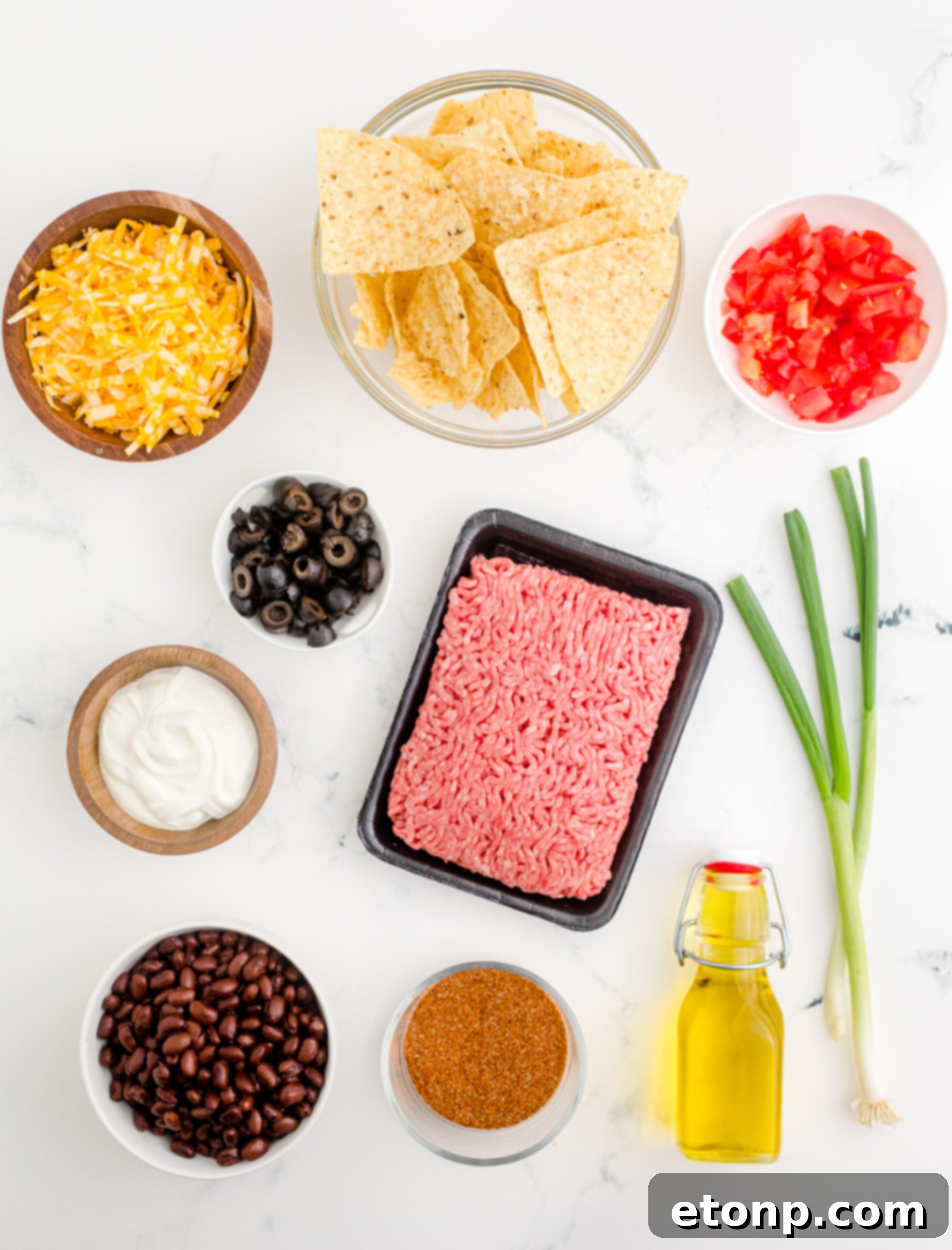 Overhead view of the ingredients needed to complete this recipe. 