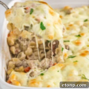 Philly Cheesesteak Casserole with melted cheese