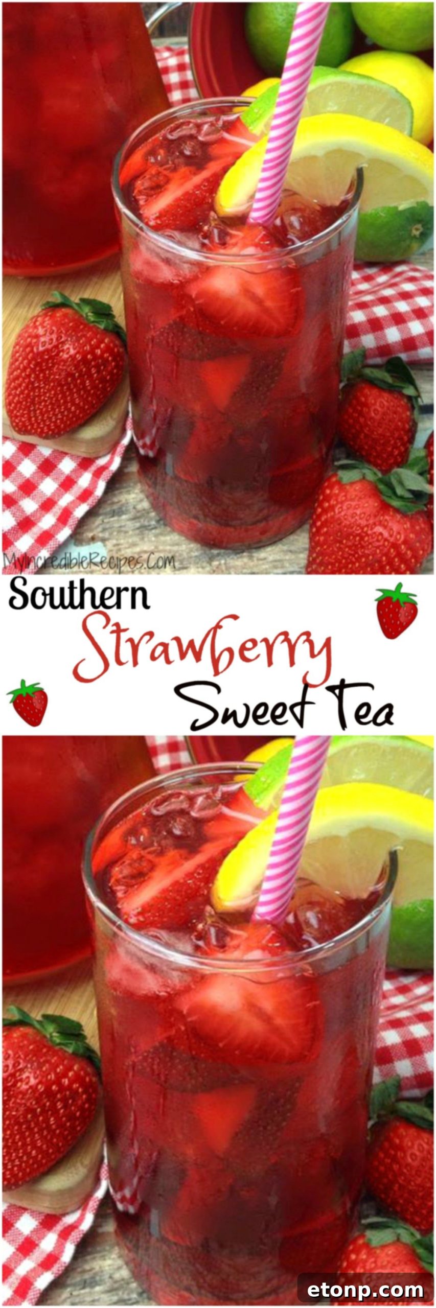 A Pinterest-optimized image for Southern Strawberry Sweet Tea recipe.