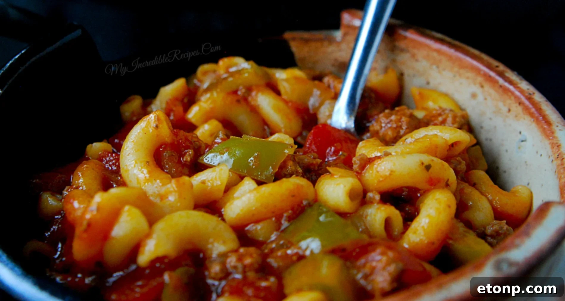 Nana's Classic American Chop Suey 7 Overhead shot of American Chop Suey with cheese topping