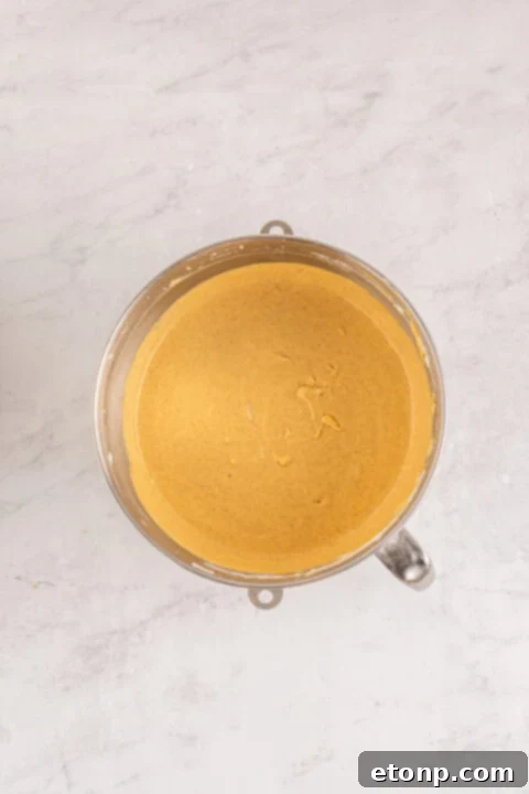 Crushed graham crackers being mixed with melted butter for the cheesecake crust.
