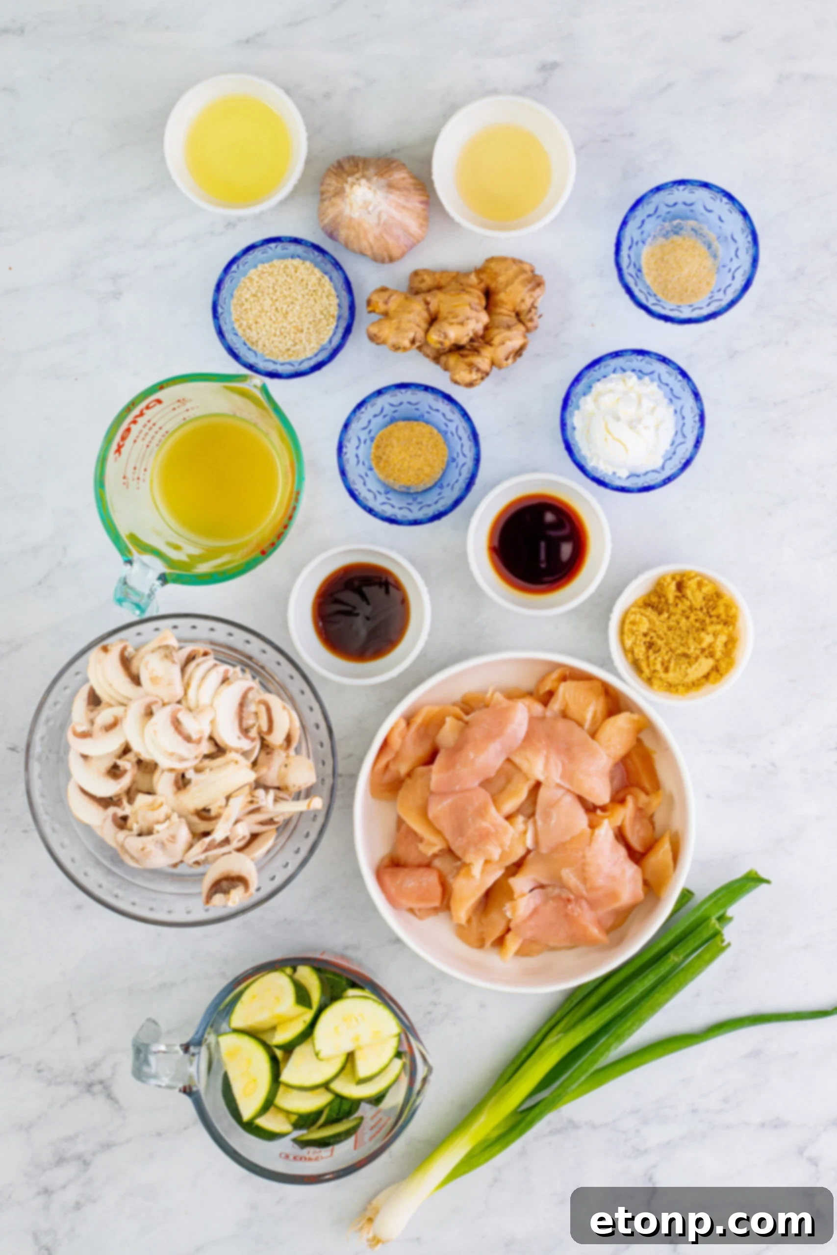 Overhead view of the ingredients needed to complete this recipe.