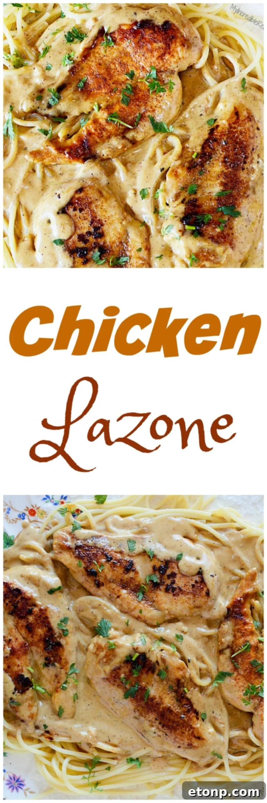 Another Pinterest graphic for creamy Chicken Lazone with herbs