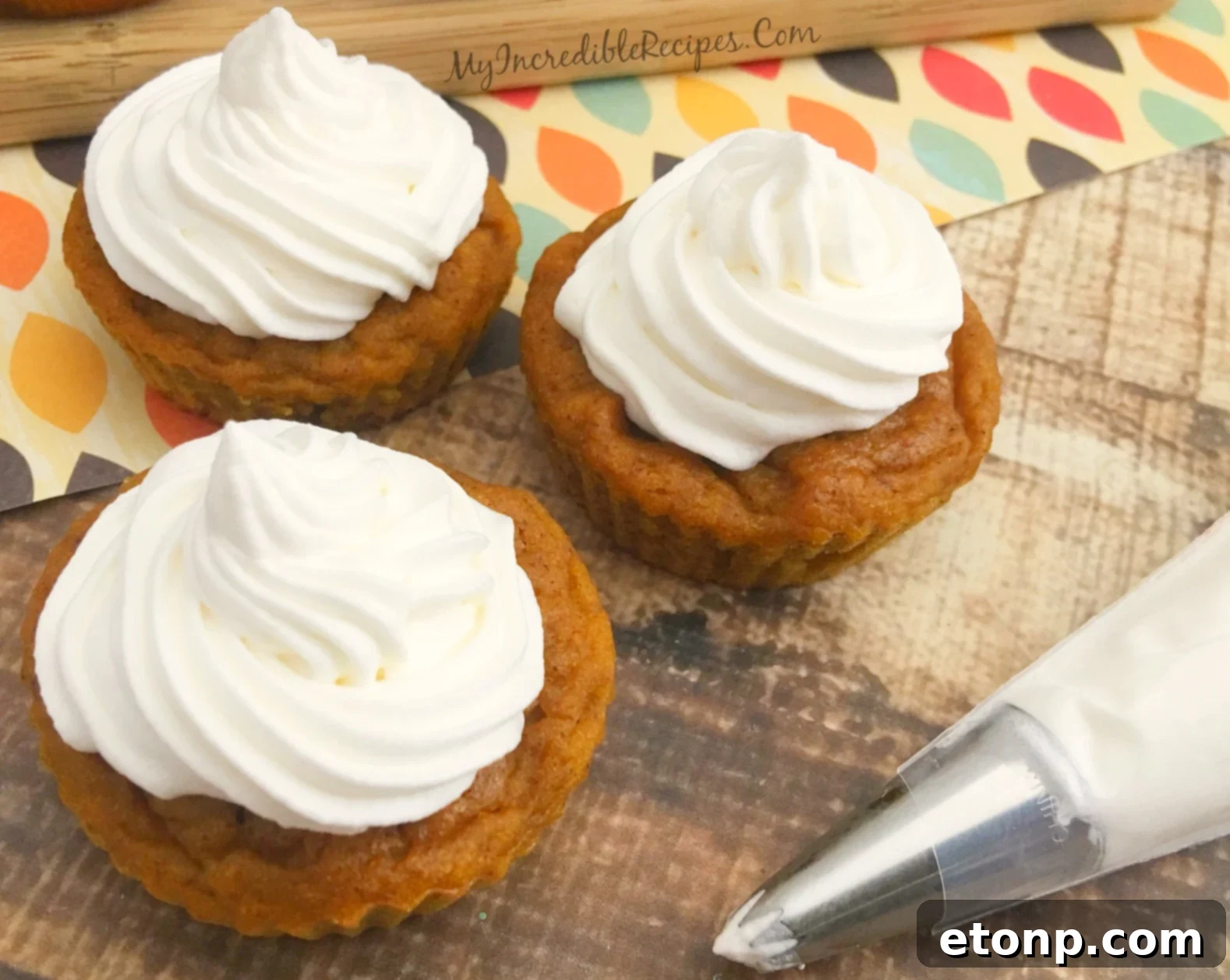 Another view of the ready-to-frost pumpkin pie cupcakes.