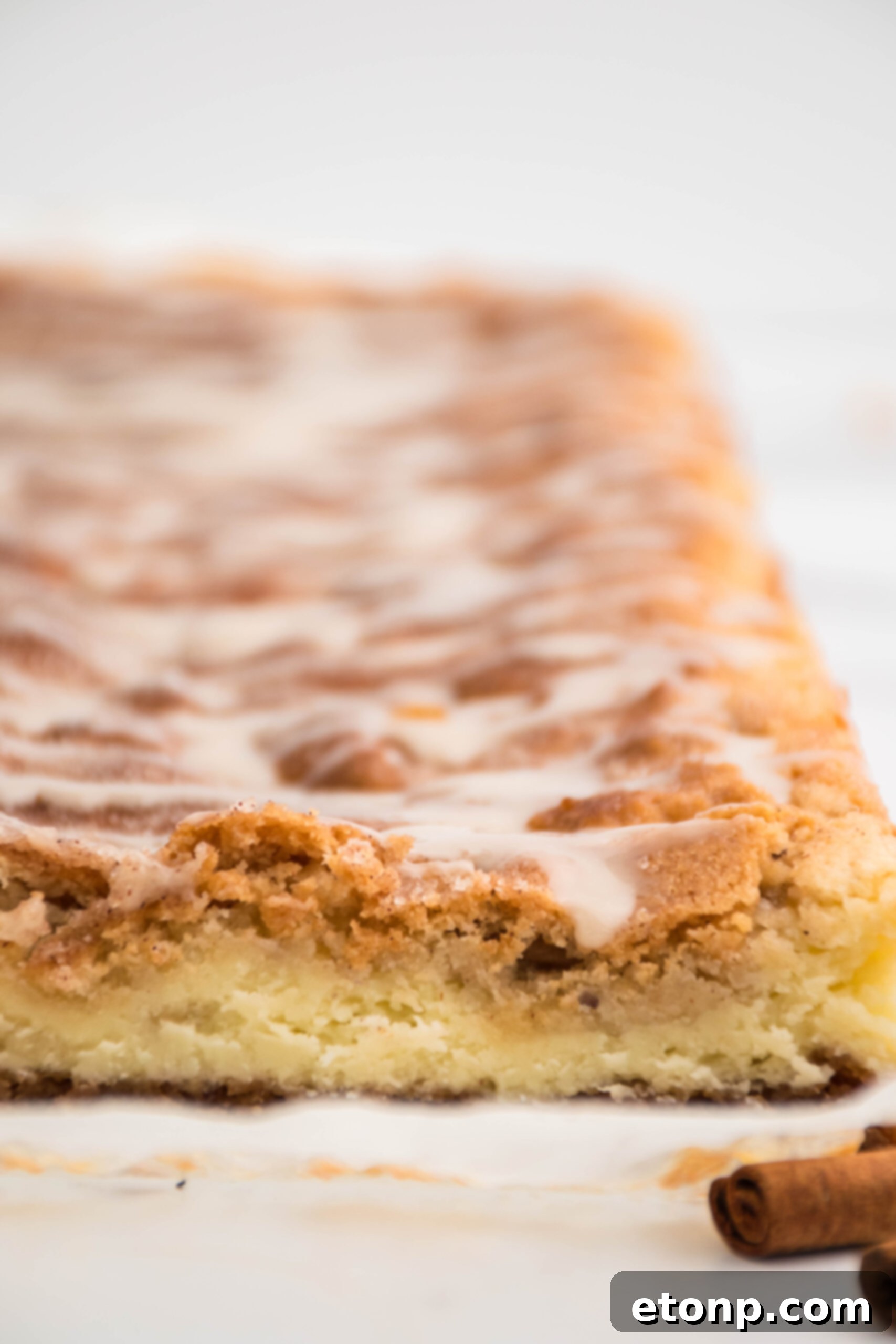 Close up front view of Snickerdoodle Cheesecake Bars.