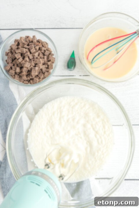 Step 2: Whip heavy cream until fluffy.