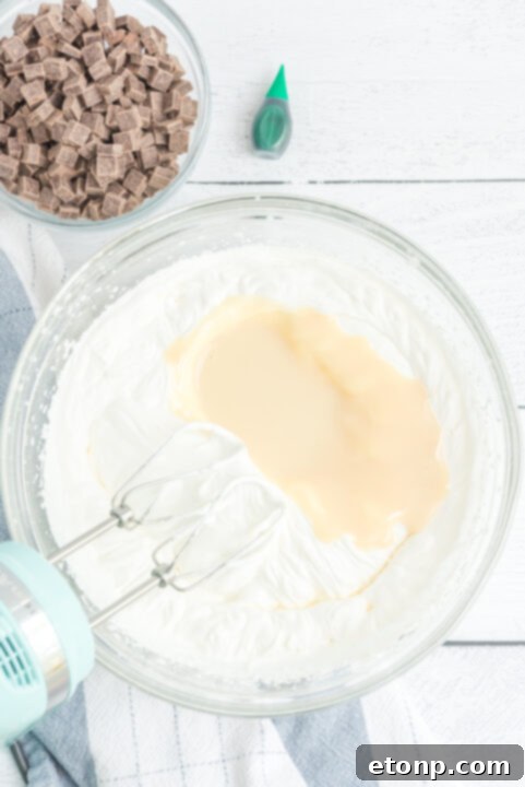 Step 3: Fold in condensed milk mixture.