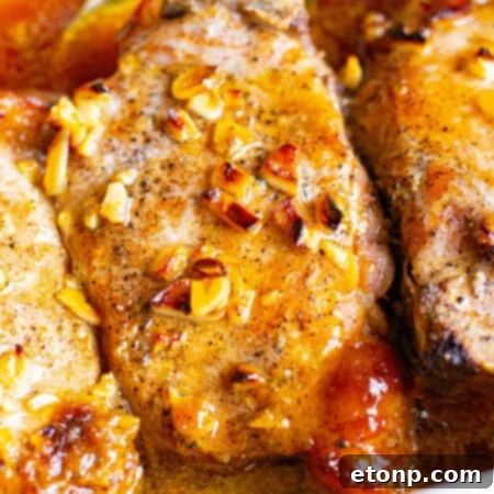 A perfectly cooked honey garlic pork chop, ready to be served.