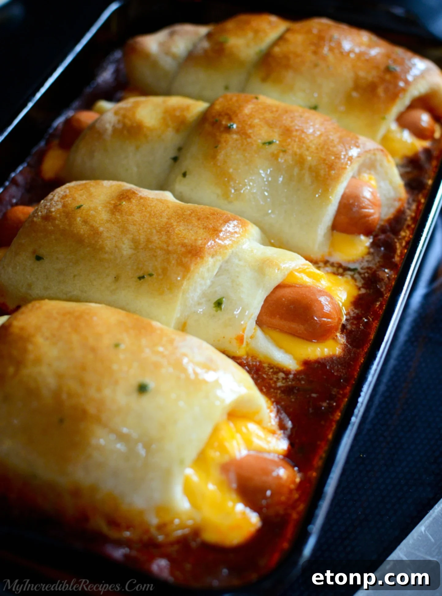 Hot dogs after baking with garlic butter
