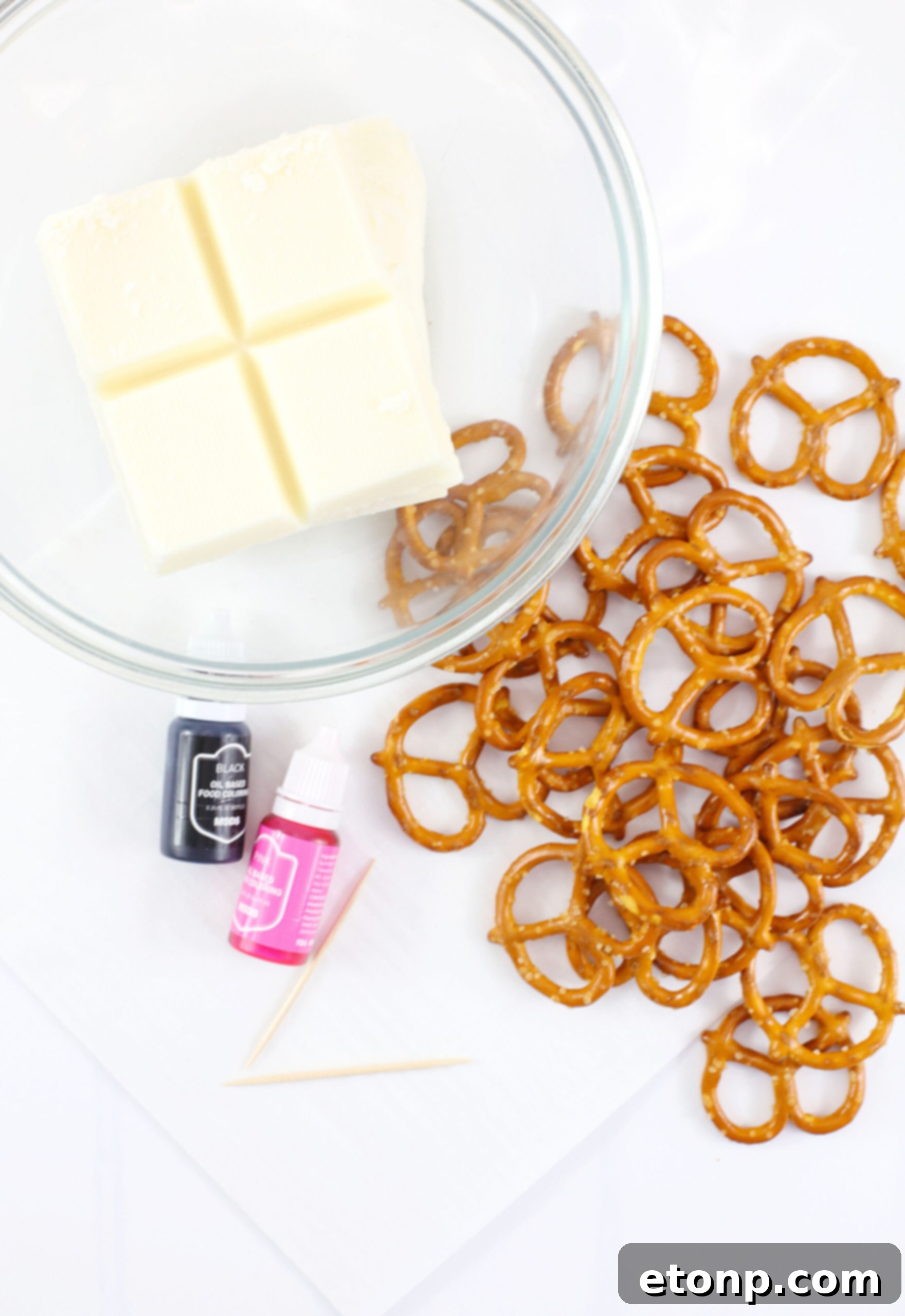 Overhead view of the ingredients needed to complete this recipe, neatly organized on a surface.