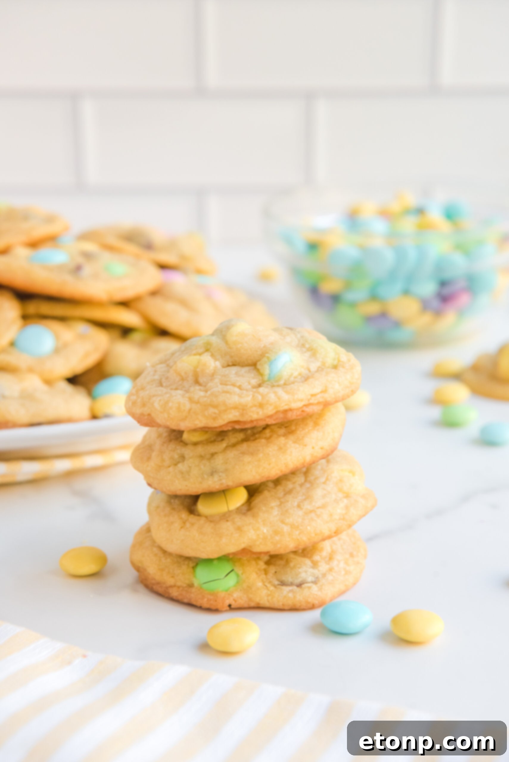 Front view of four Easter Pudding Cookies stacked.