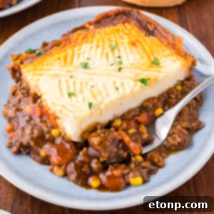 Shepherd's Pie in a casserole dish, ready to be served.