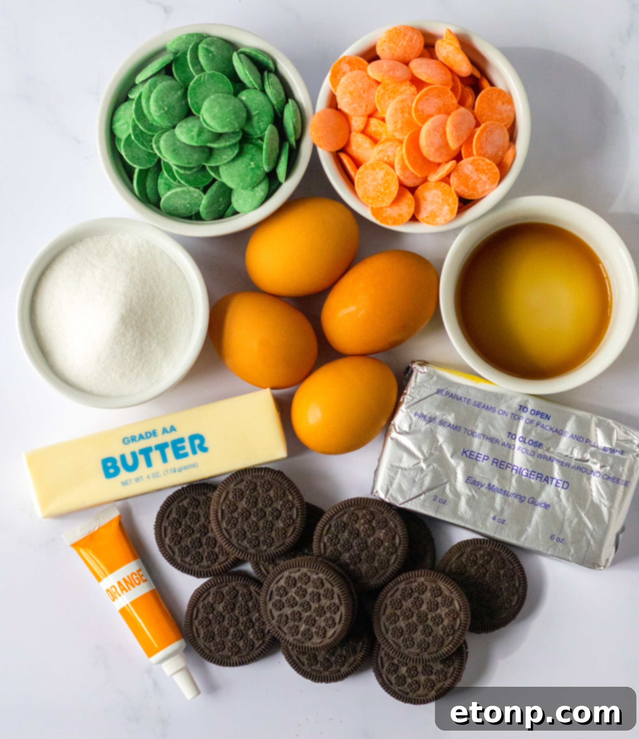 Carrot Cake Cheesecake 4 Overhead view of all ingredients needed for this recipe.