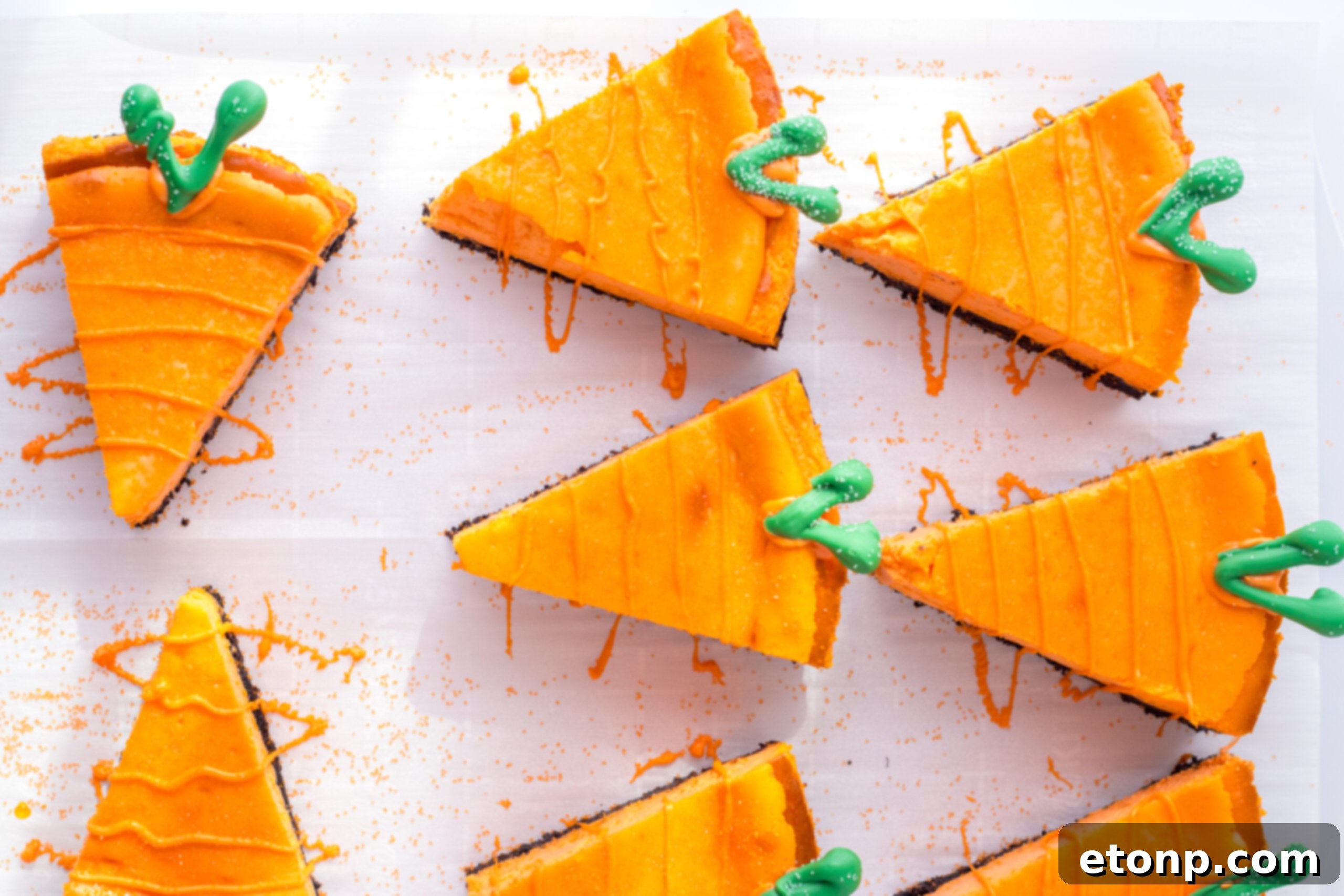 Carrot Cake Cheesecake 10 Piping green candy melt stems