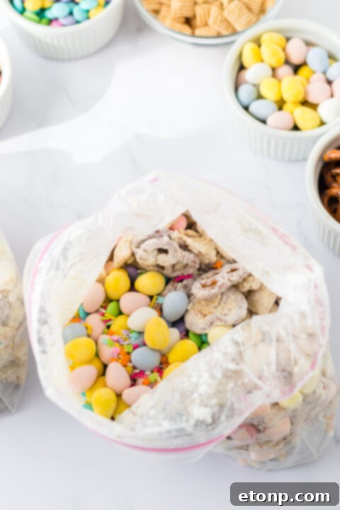 Various images of Bunny Munch, from different angles and serving sizes. 