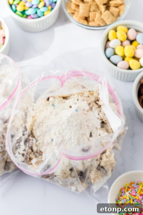 Various images of Bunny Munch, from different angles and serving sizes. 