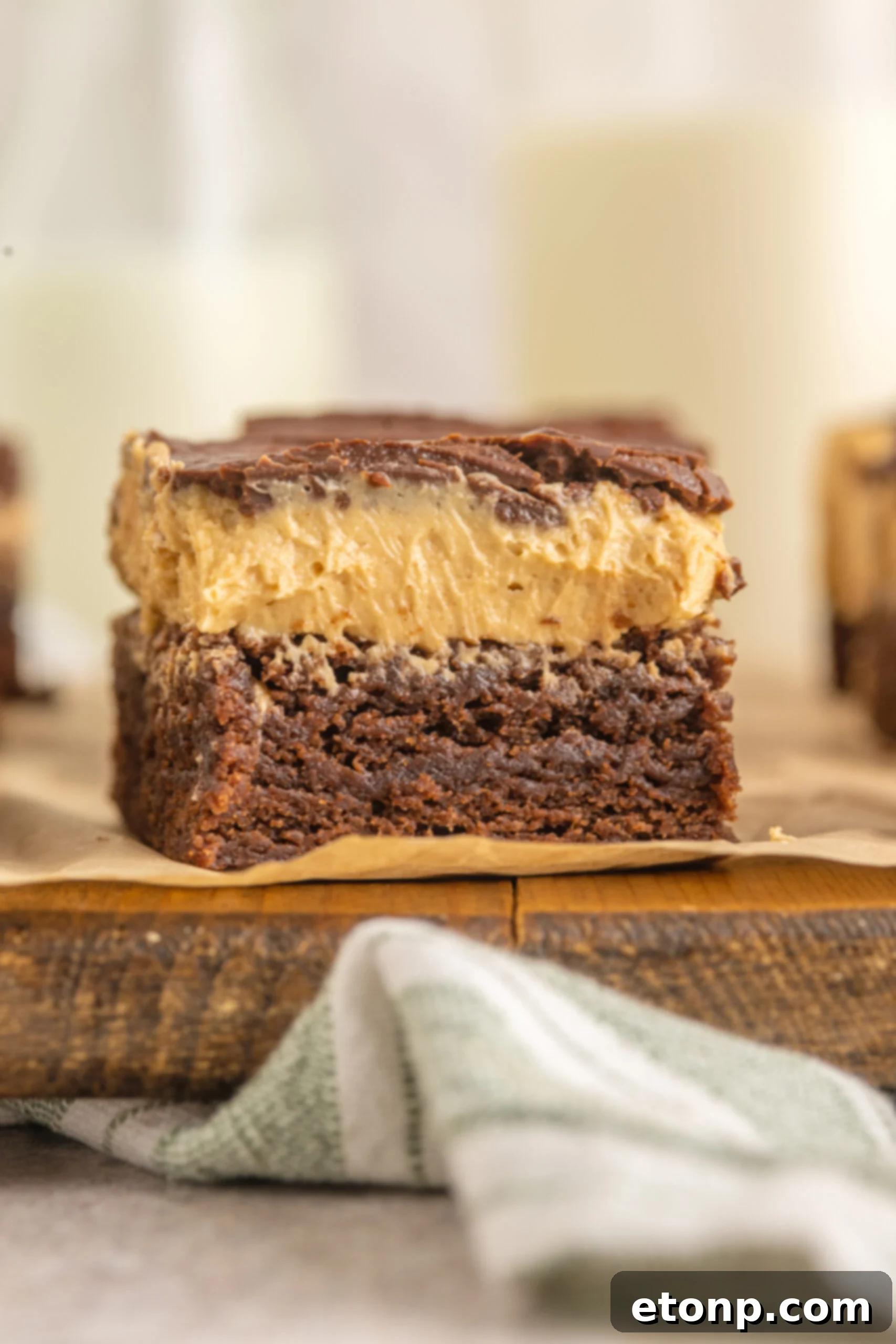Side view of the Buckeye Brownie layers. 