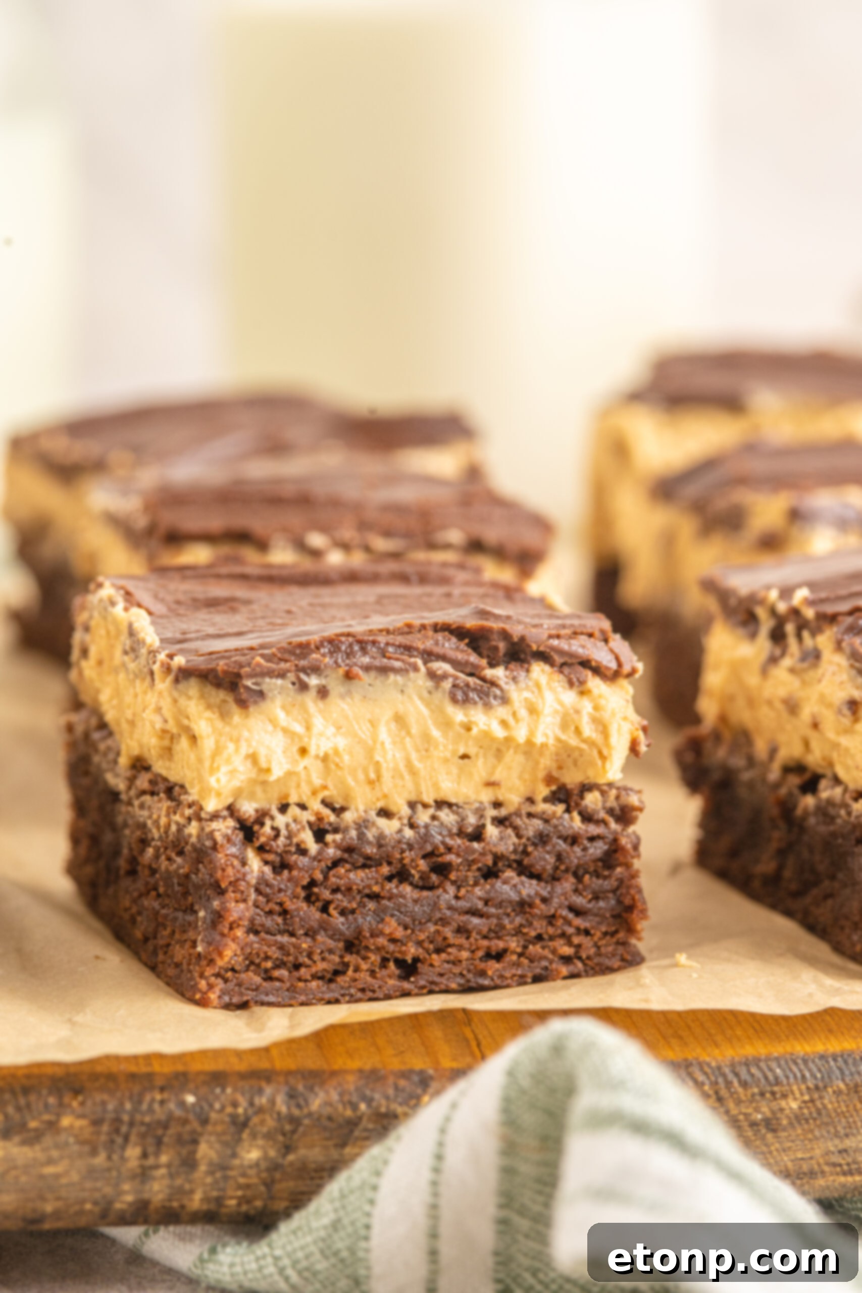 Side view of the Buckeye Brownie layers. 