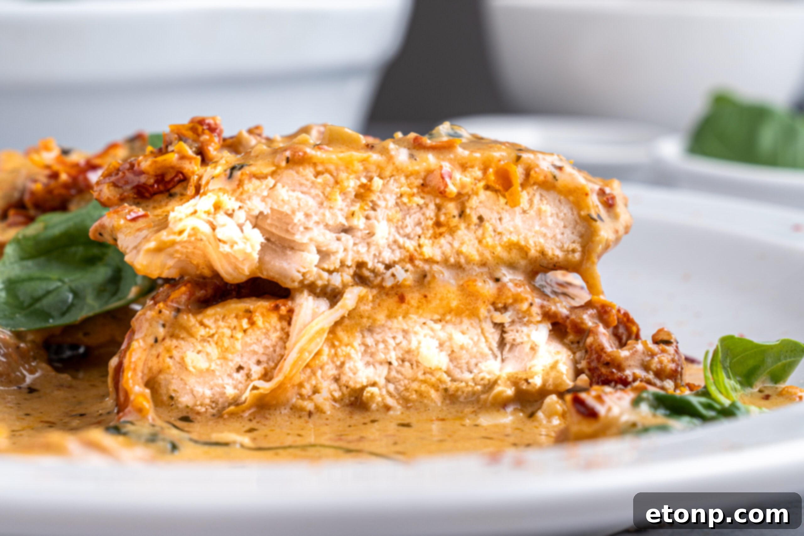 Heart-Winning Chicken 16 Marry Me chicken fillets arranged beautifully on a white plate, ready for serving.