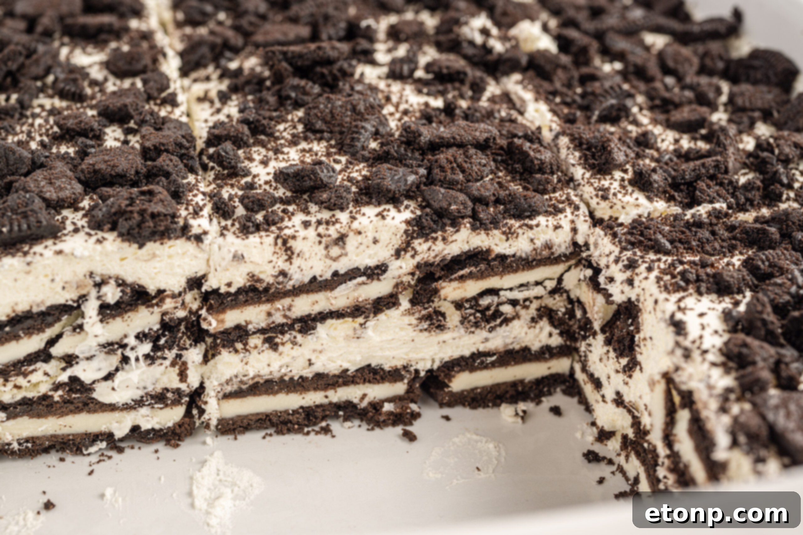 Oreo Cream Dream 19 extreme up close of the center of the Oreo Icebox Cake
