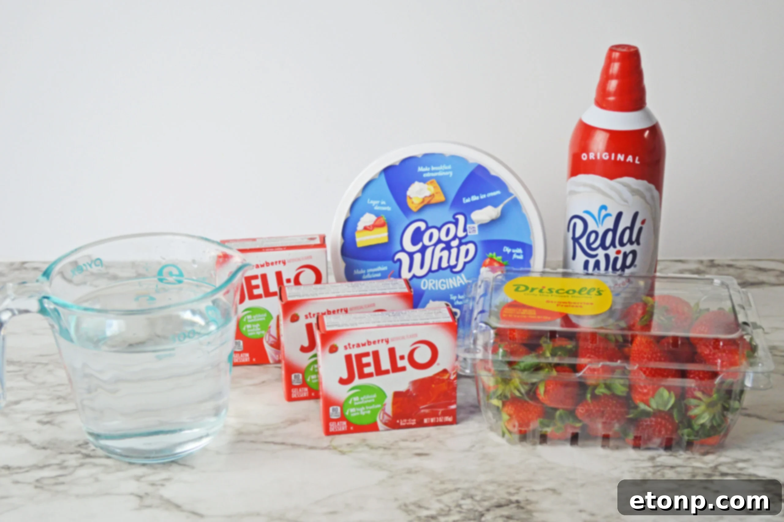 Strawberry Dream Parfaits 6 Front view of the ingredients needed to complete this recipe.