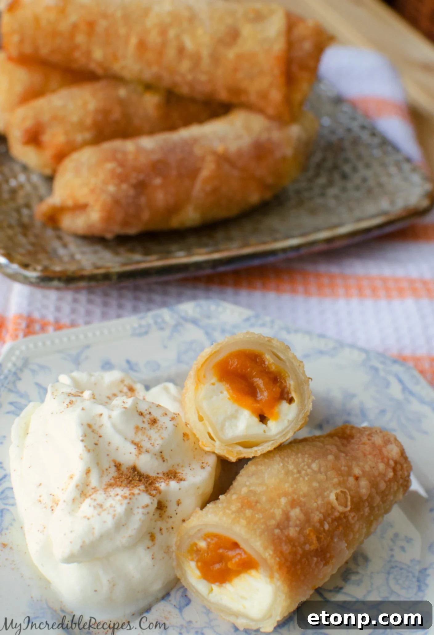 Autumn Pumpkin Cheesecake Rolls 6 Pumpkin Cheesecake Taquito with ice cream and whipped cream