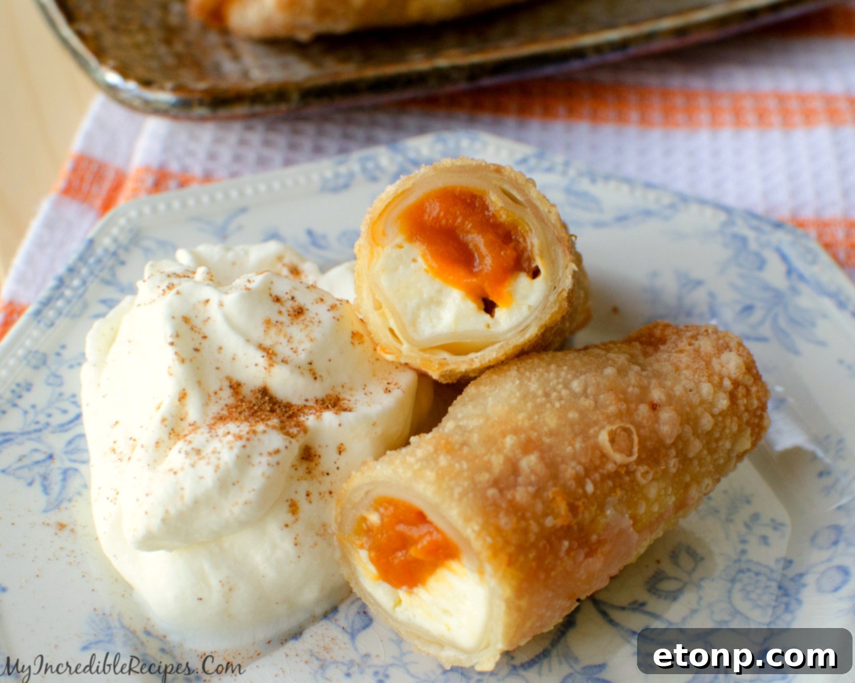 Autumn Pumpkin Cheesecake Rolls 10 Assortment of Pumpkin Cheesecake Taquitos on a platter