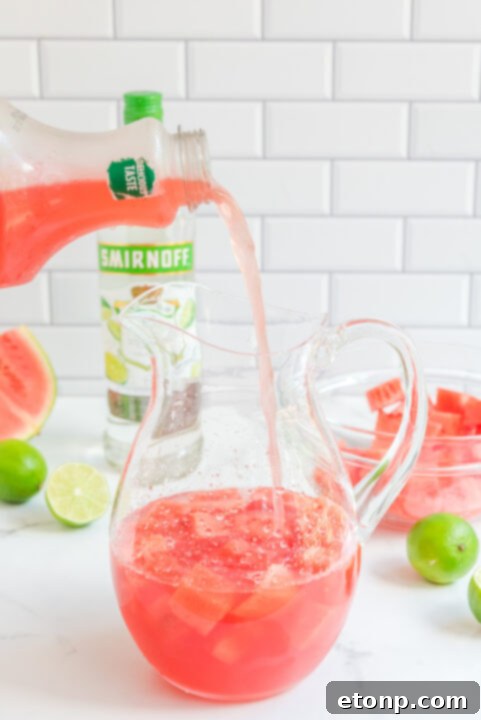 Ingredients for watermelon cocktail on a table.