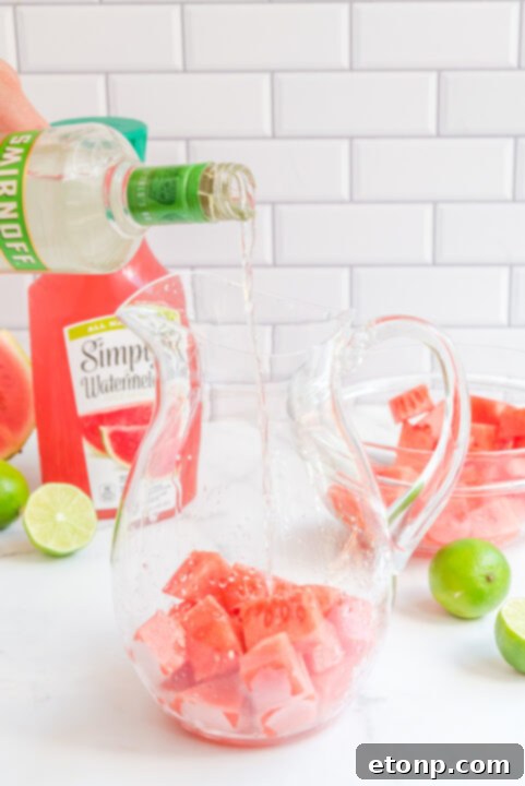 Close up of a glass of watermelon cocktail.