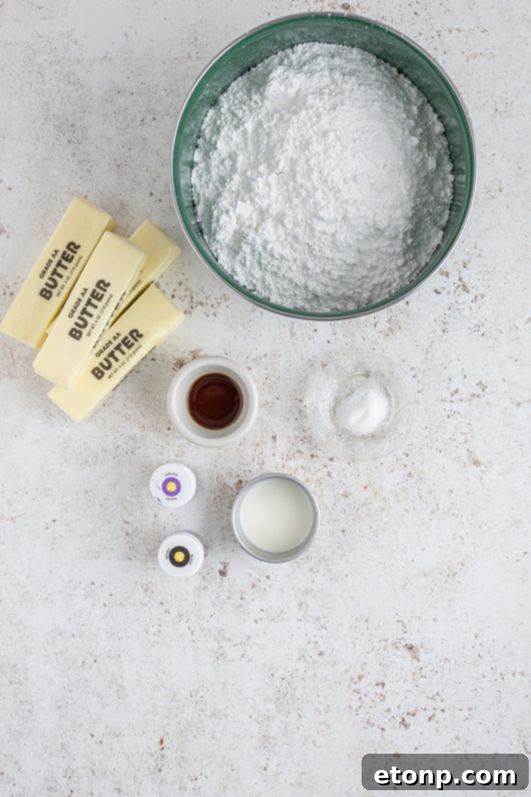 Ingredients needed for the buttercream frosting. 
