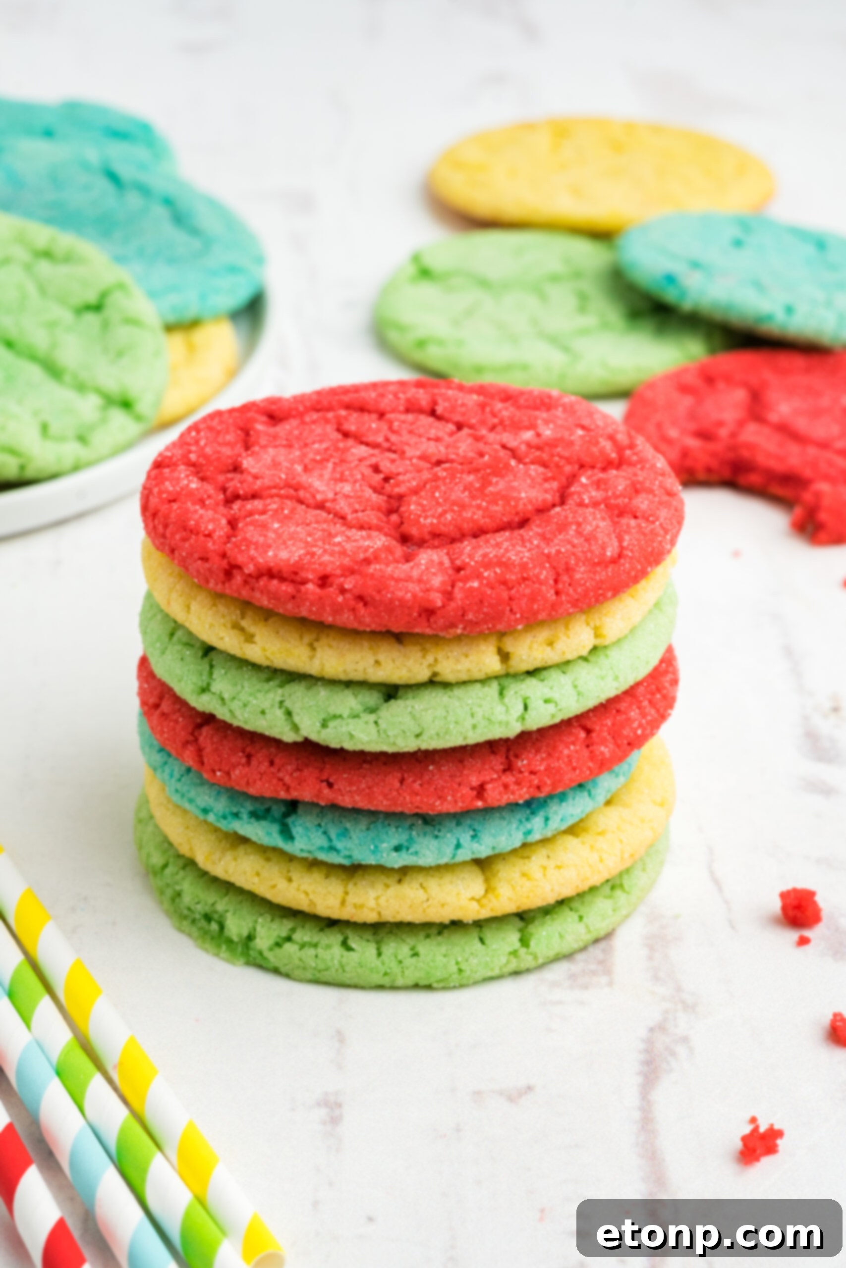 Fruity Gelatin Delights 16 Front view of seven Jello Cookies stacked.