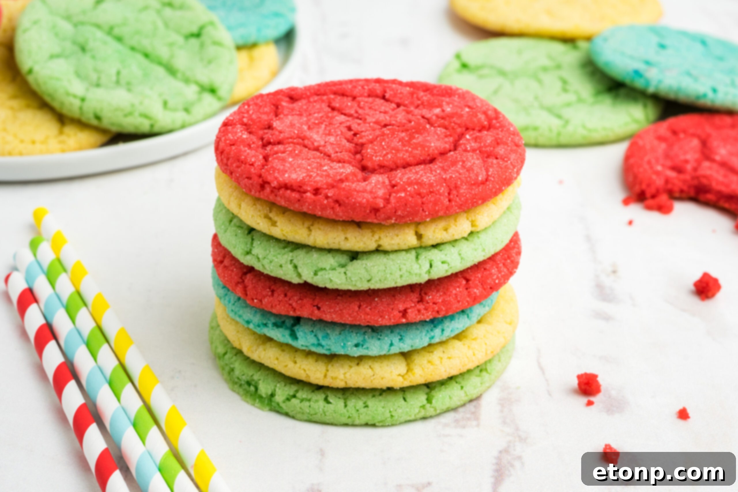 Fruity Gelatin Delights 18 Front view of seven Jello Cookies stacked.