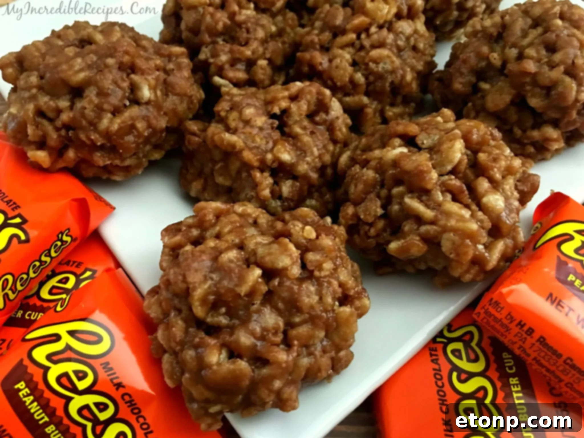 Homemade No-Bake Reese's Krispy Cookie Balls ready to be served