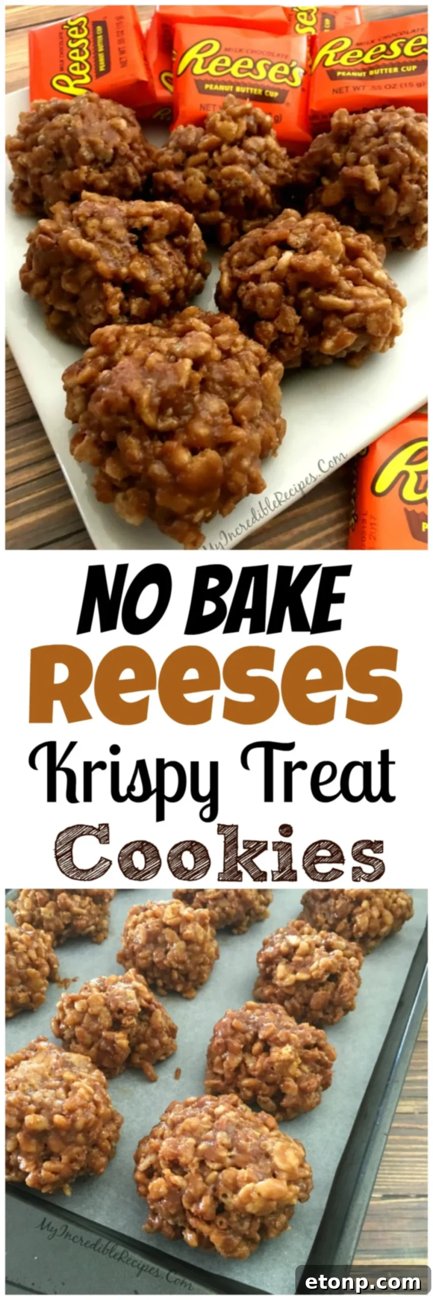 Pinterest graphic for No-Bake Reese's Krispy Cookie Balls