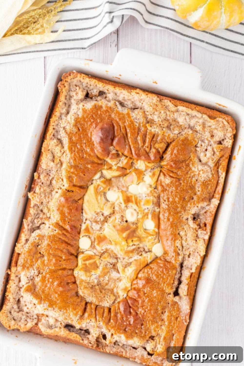 overhead view of cake in a pan on the table 